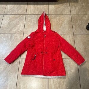 Red Canada Weather Gear Women's Reversible White Faux Fur Jacket Coat Size XL